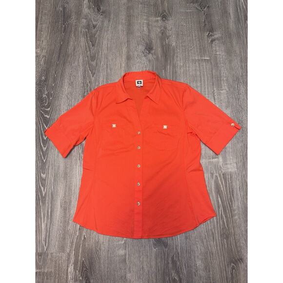 Anne Klein Blouse Short Sleeve (Size M) Orange Near Mint Condition - Picture 1 of 15
